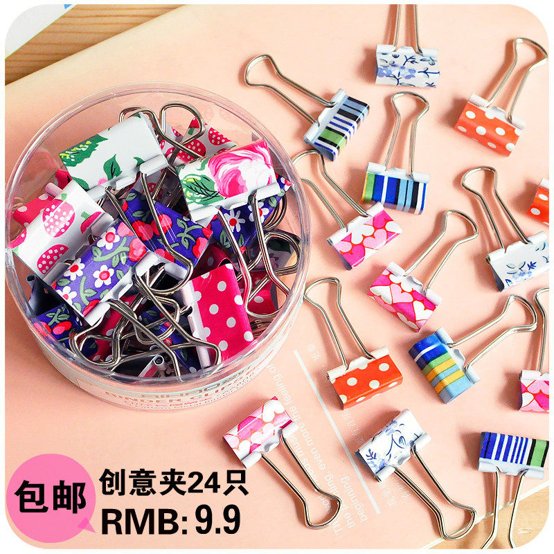 Hobby stationery Simple printed long tail ticket holder Vintage file paper finishing clip 24pcs
