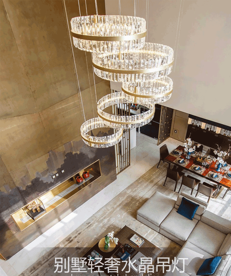 别墅大吊灯复式楼大气现代简约挑高会所客厅楼中楼中空轻奢水晶灯-阿里巴巴