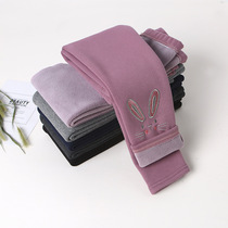 2021 season new girl leggings winter plus velvet thickened one velvet outside wearing baby Foreign pants children Girls