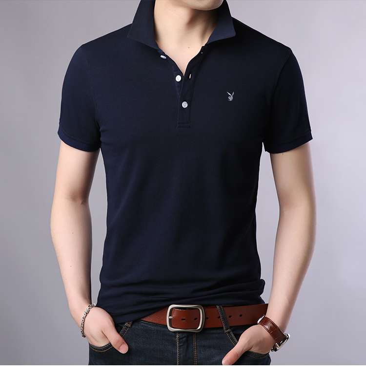 Playboy Mùa Hè Bông Ngắn Tay Áo T-Shirt Nam Casual Ve Áo Màu Rắn T-Shirt Thanh Niên Xu Hướng Polo Shirt