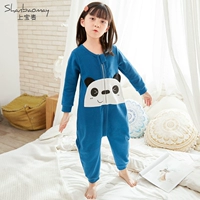 Shangbao Mai mùa thu và mùa đông trẻ em đồ ngủ một mảnh cotton dày bé trai và bé gái đồ ngủ trẻ em chống giật dây kéo bụng để giữ ấm - Áo liền quần