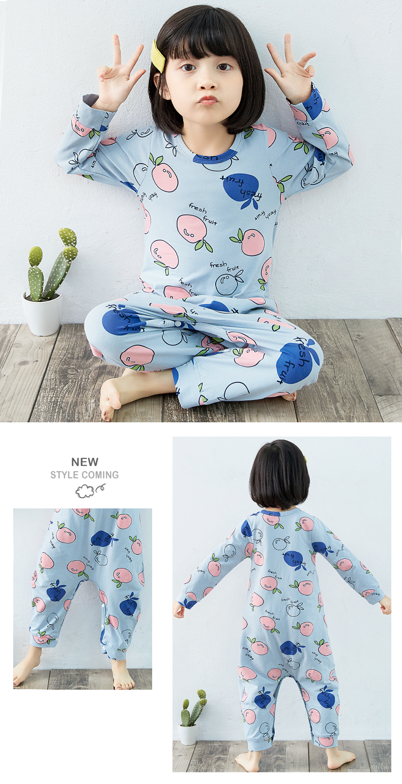 Shangbao Mai 2018 mùa thu mới cho bé bộ đồ ngủ một mảnh cotton dài tay bé gái chống bụng mát đồ ngủ bé trai đồ ngủ chống đá đồ liền thân cho bé