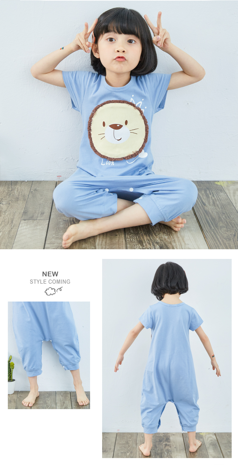 Shangbaomai trẻ em mùa hè mới một mảnh đồ ngủ cotton ngắn tay bé đồ ngủ một mảnh đồ ngủ chàng trai và cô gái đồ ngủ bộ đồ liền quần hình thú bé trai