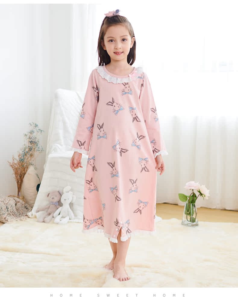Shangbao Mai 2019 Cô gái mùa xuân và mùa thu Áo ngủ cho trẻ em Hai bộ đồ ngủ cho trẻ em gái Bộ đồ ngủ đêm Trang chủ nội thất cotton dài tay - Áo liền quần áo bé trai