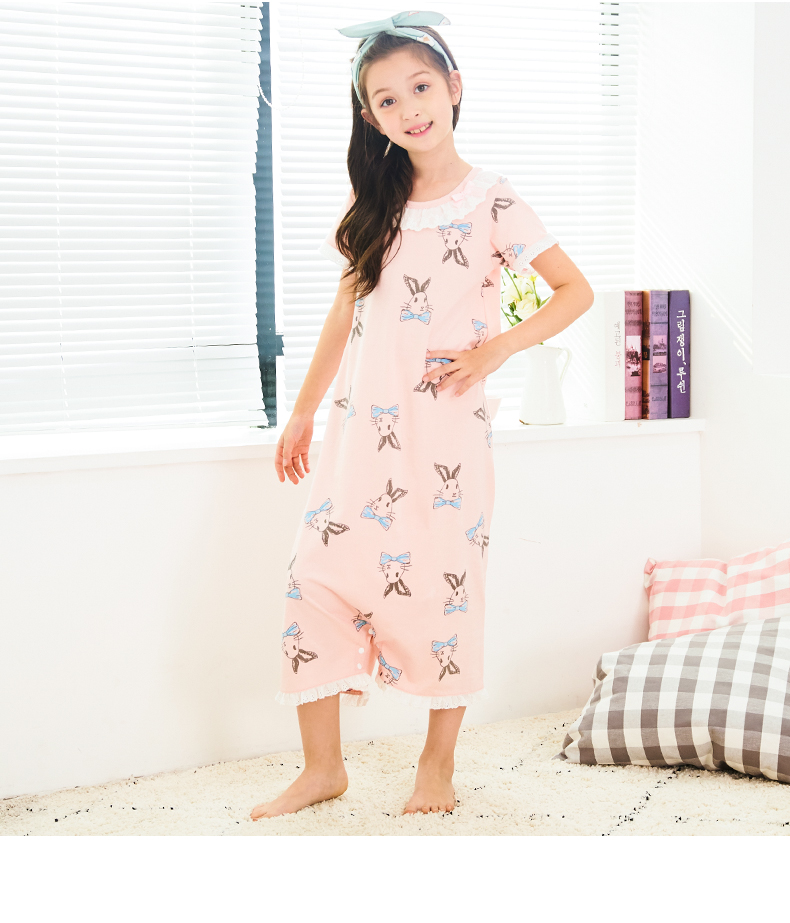 Shang Bao Mai mùa hè mới trẻ em nightdress cô gái nightdress đồ ngủ nhà cô gái dịch vụ một mảnh nightdress hai tay áo ngắn