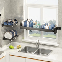 Kitchen bowl rack hanging wall-mounted black stainless steel drying dishes drain sink dishes storage rack one floor