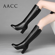 2021 autumn and winter new black thick-heeled high-heeled cotton boots high-barrel boots leather boots British style womens shoes