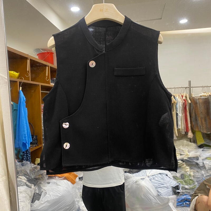 European-Style New Chinese-Style Elegant Stand-Collar Sleeveless Vest for Women, 2026 Summer New Irregular Cardigan Jacket, Breathable Top