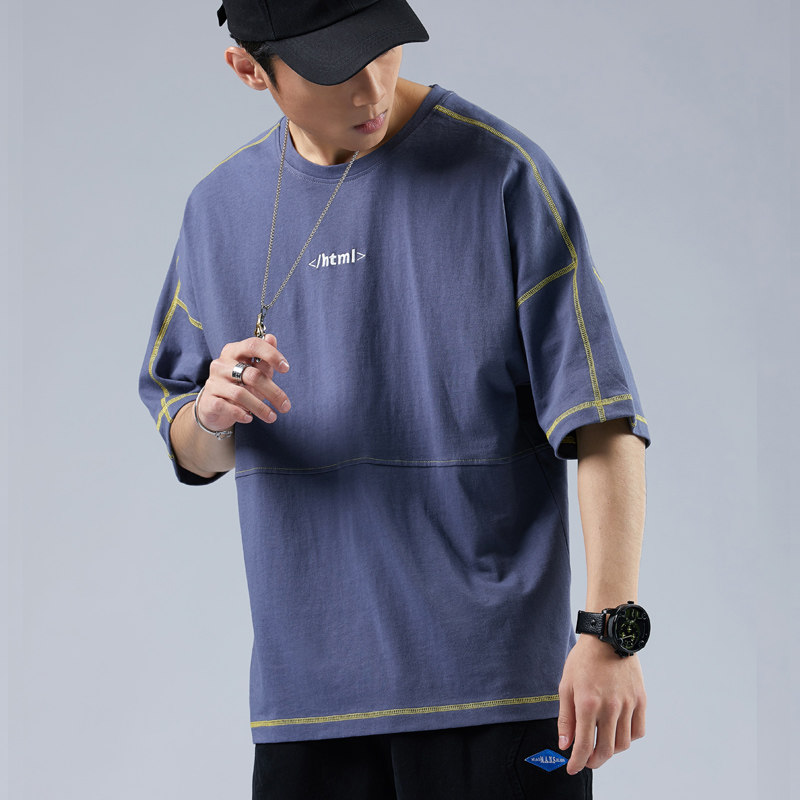 Summer short-sleeved t-shirt men's loose plus fat plus fat big size fat guy half-sleeved ins tide brand cotton trend 2021