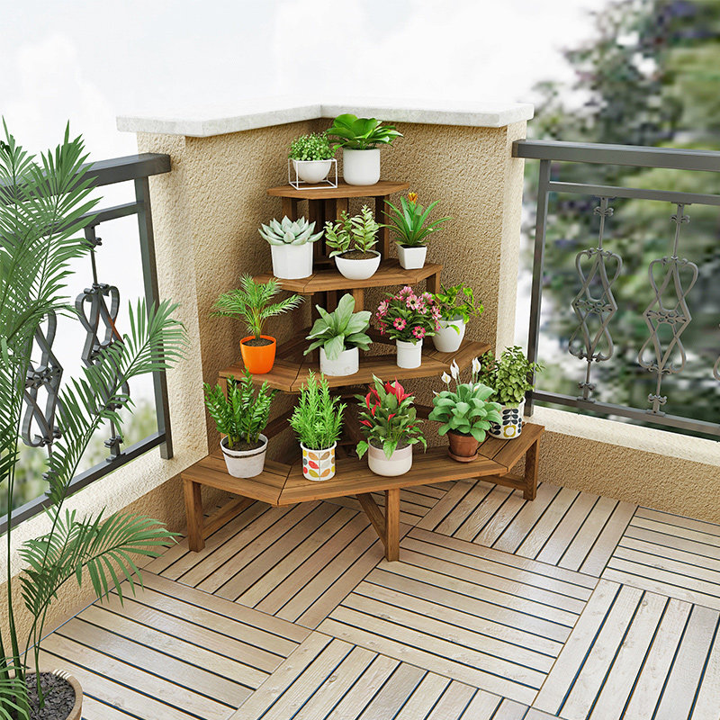 Balcony stepped corner flower stand indoor floor-to-ceiling corner multi-layer triangular corner succulent shelf rack