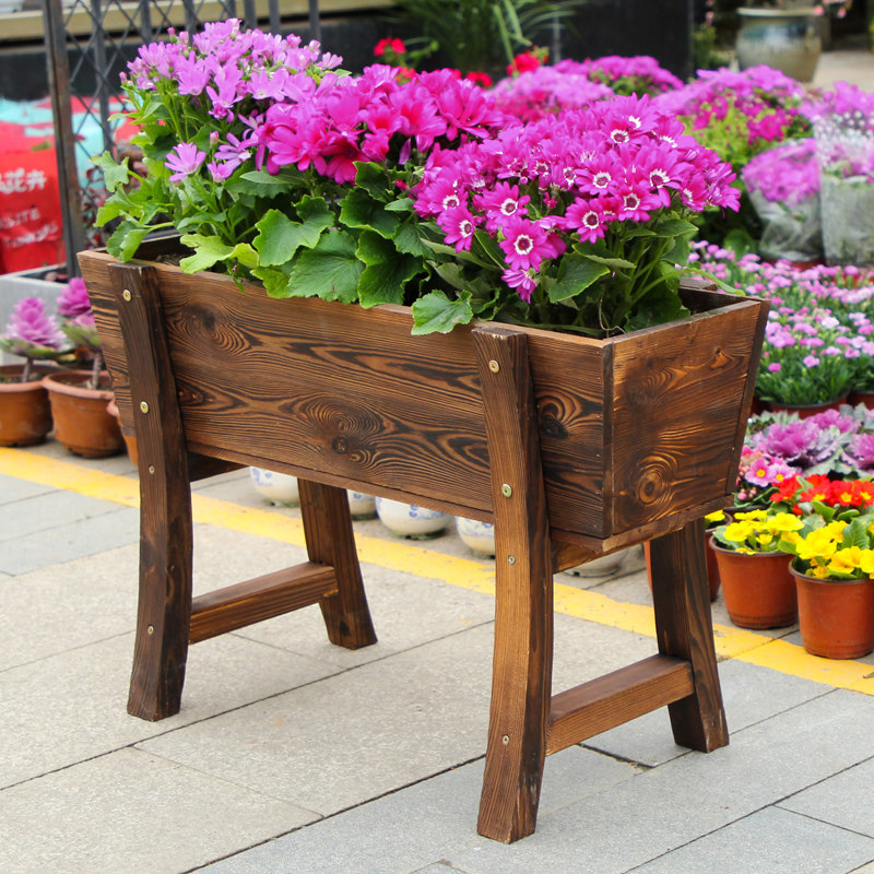 Anti-corrosion wood creative balcony flower pot courtyard decoration outdoor simple rectangular planting box carbonized wood flower trough flower box