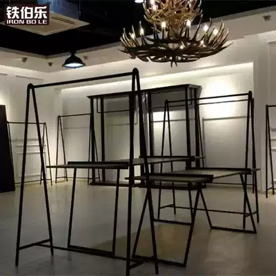 Clothing store display rack Floor-standing men's and women's loading rack Wrought iron side hangers Wedding display rack retro combination