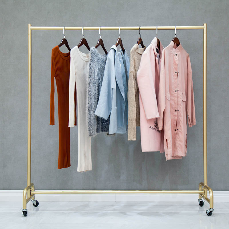 Clothing Store Clothing Shelving Water Pipe Show Shelves Display Floor Special Selling Clothes Hanger Clothes Gold Moving With Wheels-Taobao