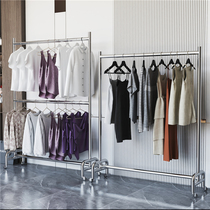Stainless steel hanging hanger ground clothes hat rack bedroom with simple balcony double layer lifting and drying clothes rack