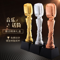 Music crystal trophy custom gold microphone singing competition Gold and silver copper gold plated metal resin trophy custom high-grade