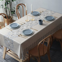 Tablecloth New Chinese waterproof oil-proof and anti-scalding Leave-in rectangular table tablecloth Modern light luxury waterproof oil-proof and anti-scalding