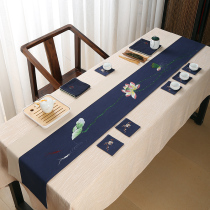 Hand-painted tablecloth New Chinese tea mat Zen cotton and linen thickened fabric Old-fashioned living room Chinese style tablecloth TV cabinet long