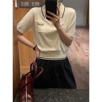 20083 MOXI Thirteen Lines Summer Knitted Sweater Short Sleeve T-Shirt Embroidered POLO Shirt