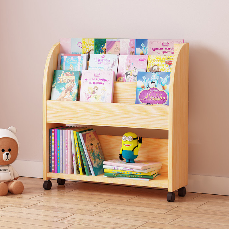 Little bookshelves at the desk with wheel small shelves landing under the small bookcase table