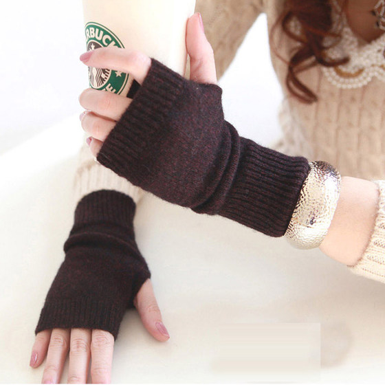 Cashmere half-finger gloves for women winter short warm knitted wrist gloves for men with wool thread leaking fingers students typing