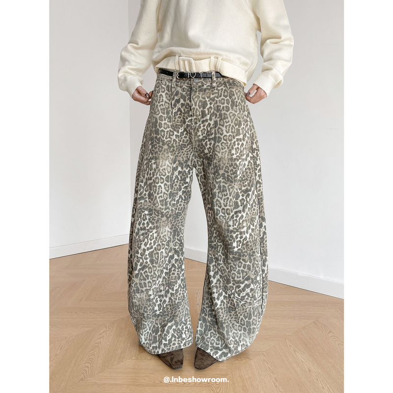 Inbeshowroom American Retro Distressed Leopard Print Jeans for Men and Women, Loose Scimitar Wide-Leg Casual Pants Inbeshowroom American Retro Distressed Leopard Print Jeans for Men and Women, Loose Scimitar Wide-Leg Casual Pants