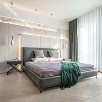 Double head full leather bed modern minimalist master bedroom 1 8 meters CRESCENT high leg fabric bed furniture customization