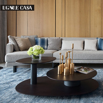 Coffee table oval modern minimalist black walnut solid wood log living room LOTUS high and low combination tea table furniture