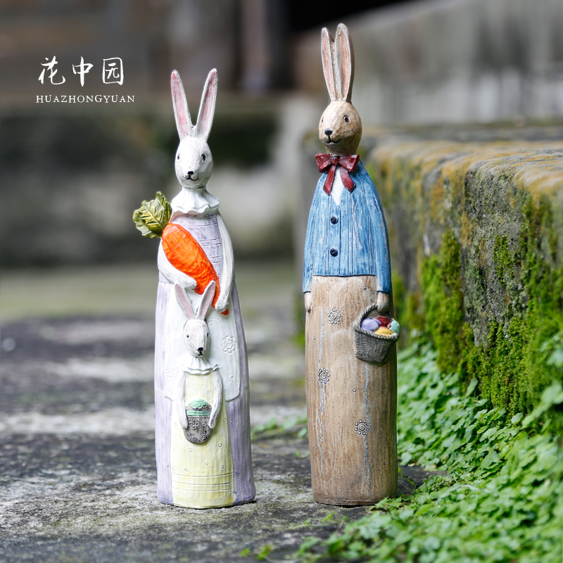 Rabbit Pendulum Pieces Gardening Fields Garden Courtyard Outdoor Garden Furnishing Resin Crafts Home Creative Cute Little Animals