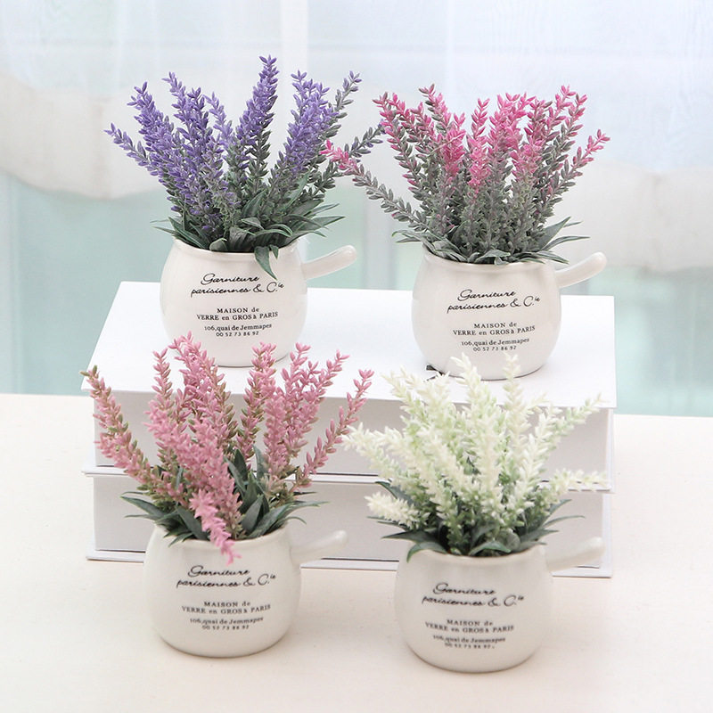 Fake flower living room table desk porch decoration potted purple lavender simulation flower simulation plant ornaments