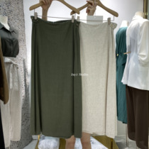 Korea irene mila2020 Korean version of the fashion slim and versatile adjustable French cotton linen long skirt for women