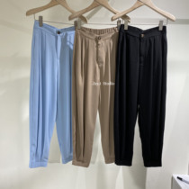 Hi xxxia2020 suit leggings summer Korean version high waist hanging feeling slip material under the zipper cropped pants woman