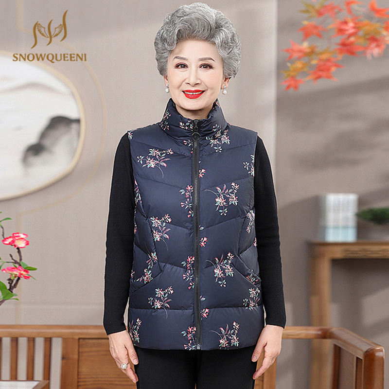 Grandma's Floral down Vest, Winter 2025 New Style, Short down Jacket for Middle-Aged and Elderly Women, Stylish Duck down Vest