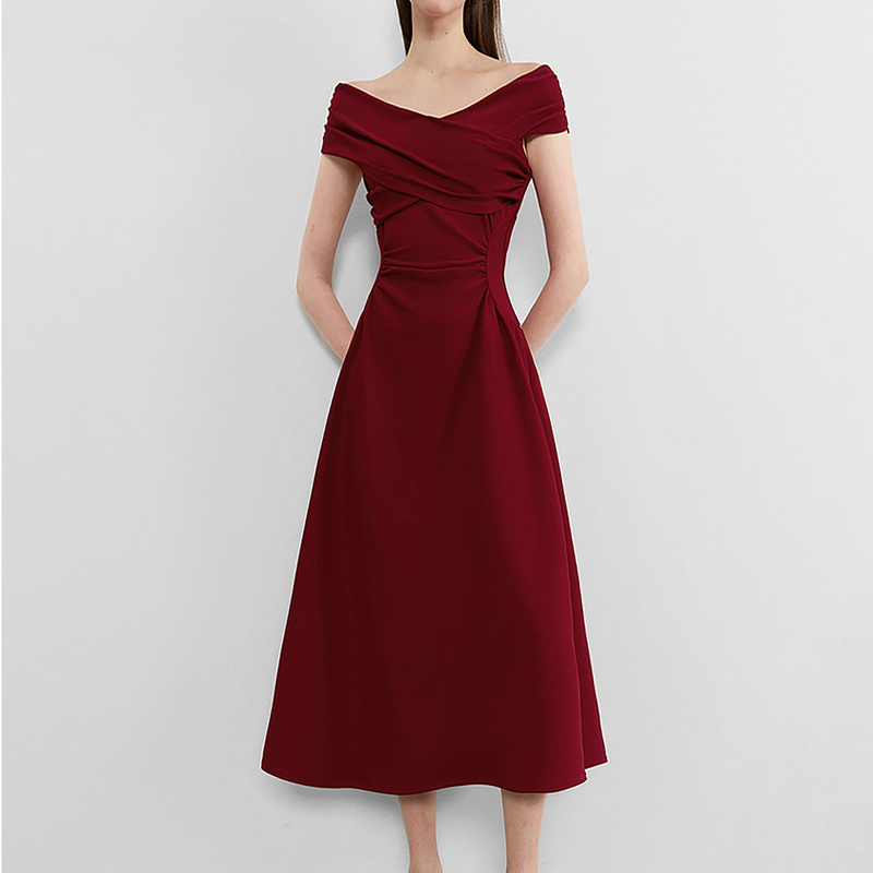 Thrc Light Luxury Women's Fashion New Red Waist-Cinching Long High-End Engagement Banquet Mother-Of-The-Bride Dress