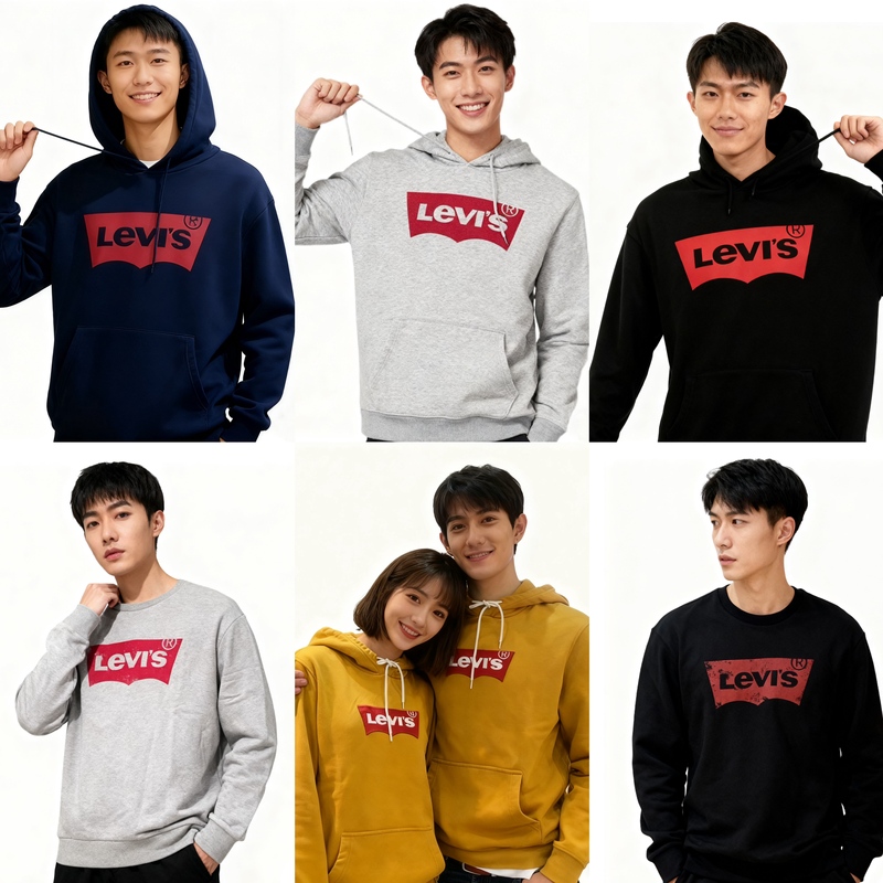 Autumn and Winter Levis Hooded Sweatshirt for Men and Women, Round Neck, Pure Cotton, Black, Gray, Blue, Yellow, Knitted Couple Outfit Autumn and Winter Levis Hooded Sweatshirt for Men and Women, Round Neck, Pure Cotton, Black, Gray, Blue, Yellow, Knitted Couple Outfit