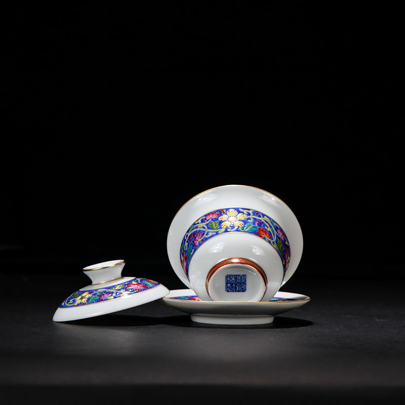 Treasure porcelain in jingdezhen blue colored enamel Lin kung fu tea set sample tea cup lotus cup single CPU to grain boundary master