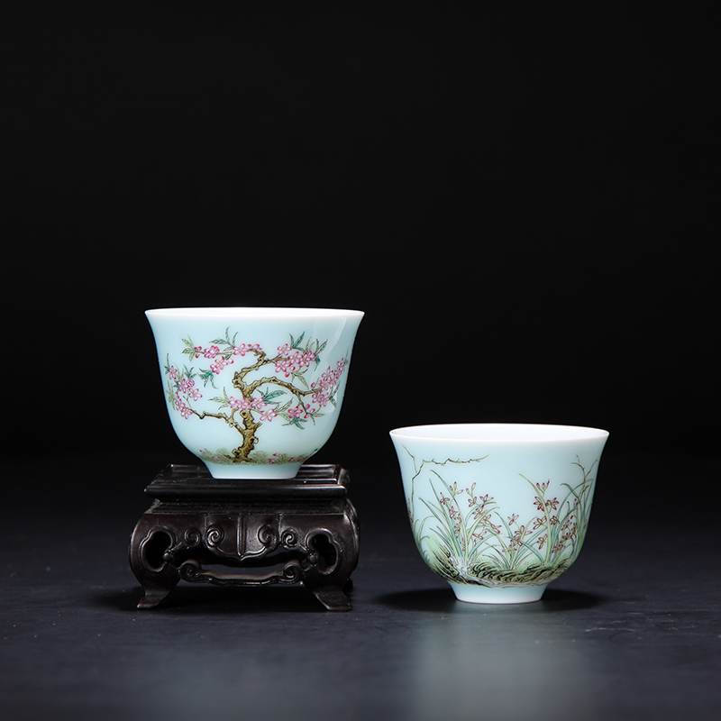 Treasure porcelain of jingdezhen ceramic famille rose Lin twelve flora cup tea suit household kung fu tea masters cup
