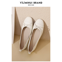 One Force Rice Ash 2022 New Light Mouth Ballet Shoes Spring Autumn Season Round Head Butterfly Knot Softbottom Flat Bottom Single Shoe Woman