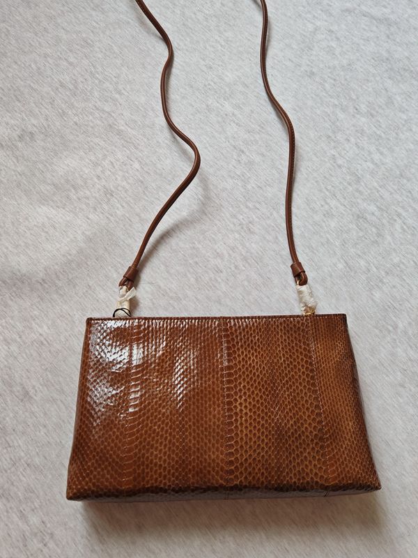 Special! Vintage Foreign Trade Retro Genuine Leather Cowhide with Snakeskin Python Skin Clutch Crossbody Bag