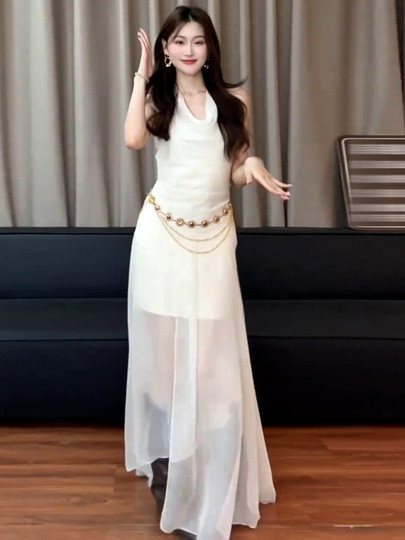 White Sleeveless Halter Neck Dress Women's Clothing 2026 New Summer Northwest Xinjiang Travel Vacation Long Dress
