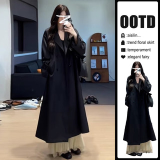 Very Stylish and Sophisticated Korean-Style Black Trench Coat for Women, Autumn and Winter 2026 New Long British-Style Blazer Coat