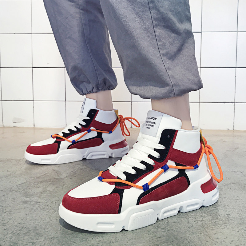 Men's shoes Summer wave shoes 2022 new high cylinder board shoes Korean version Trend casual 100 hitch medium cylinder Chauffling