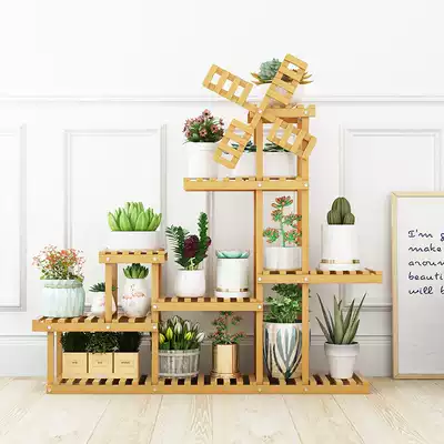 Living room solid wood flower shelf indoor multi-layer floor-to-ceiling balcony shelf fleshy Golden kudzu plant Nordic flower pot stand