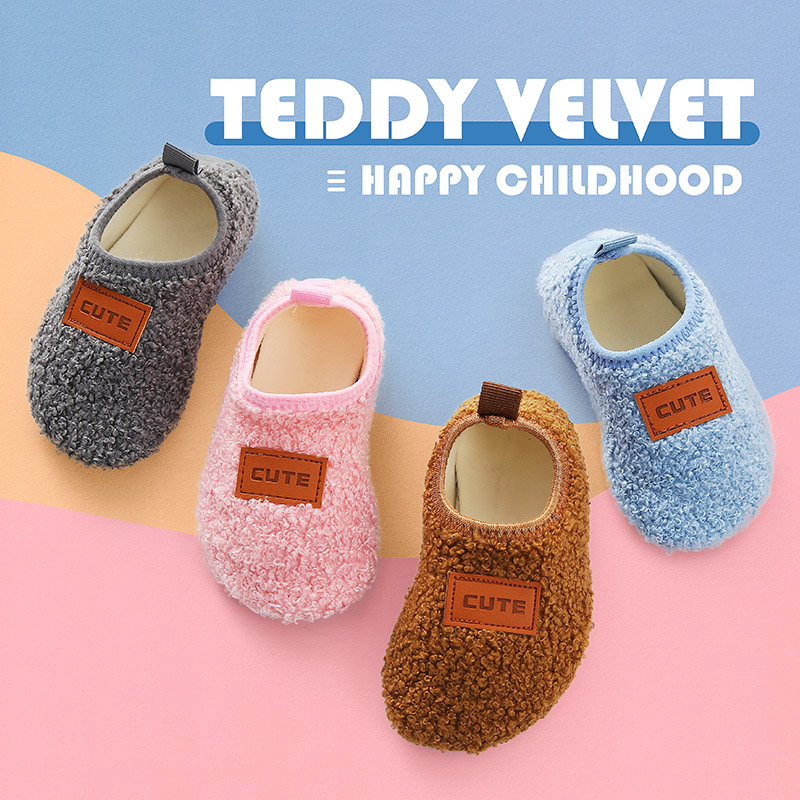 Winter children's floor socks overshoes plus velvet thickened men's and women's baby non-slip soft bottom toddler socks shoes indoor early education shoes