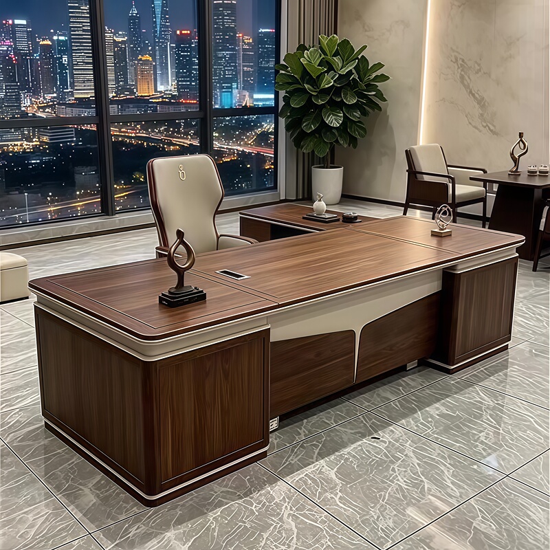 New Chinese-Style Walnut Solid Wood Executive Desk, Modern and Elegant Ceo Desk, High-End General Manager Office Desk