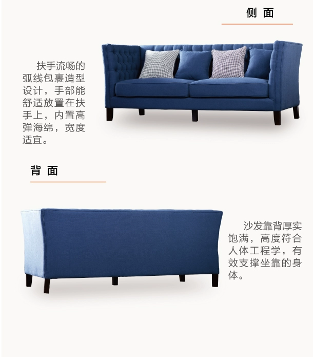 Nước Mỹ vải ba chỗ sofa phòng khách đơn giản màu xanh gỗ rắn đồ nội thất có thể được tùy chỉnh đôi sofa vải kết hợp - Đồ nội thất thiết kế