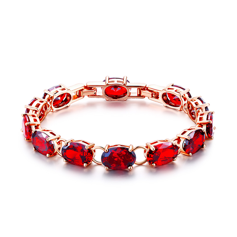 Rose Gold Color Gold Red Zircon Crystal Garnet Bracelet for Women, Accessible Luxury Niche High-End Exquisite Hand Jewelry Gift