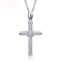 Valentines Day gift s925 silver decorated cross necklace woman pure silver lock bone chain 2020 new ins plated white gold