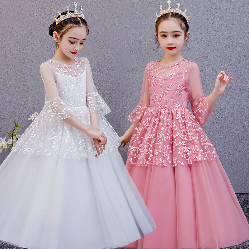 Summer Girls Western Style Princess Dress Small Host Evening Dress Children's Performance Piano Costume Flower Girl Wedding Dress