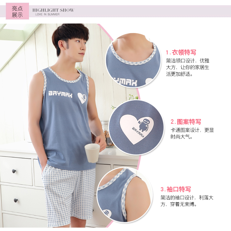 Không tay vest đồ ngủ nam mùa hè sọc kích thước lớn lỏng cotton phần mỏng quần short giản dị có thể được đeo bên ngoài dịch vụ nhà phù hợp với