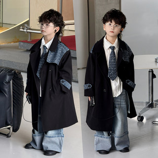 韩系男童风衣外套秋潮酷男孩闪亮长款大衣炸街痞帅风儿童洋气上衣